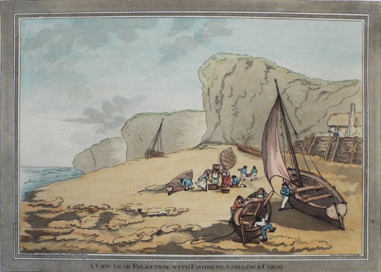Etching with aquatint - A View near Folkstone with Fishermen Selling a Cargo - Rowlandson